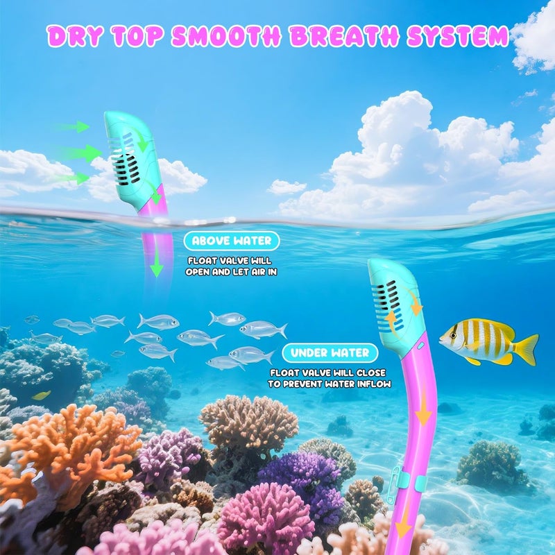 For Shine Snorkeling Gear for Kids, Kid Mask Fins Dry Top Snorkel Set, Youth Boys Girls Junior Age 6-14 Swimming Diving Swim Fins, Tempered Glass Panoramic View Travel Packages - Image 4
